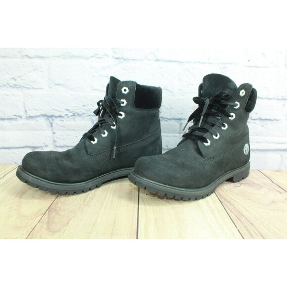 Timberland Premium Size 9 Shoes Black Velvet Leather Waterproof Boots Lace Up - Picture 2 of 10